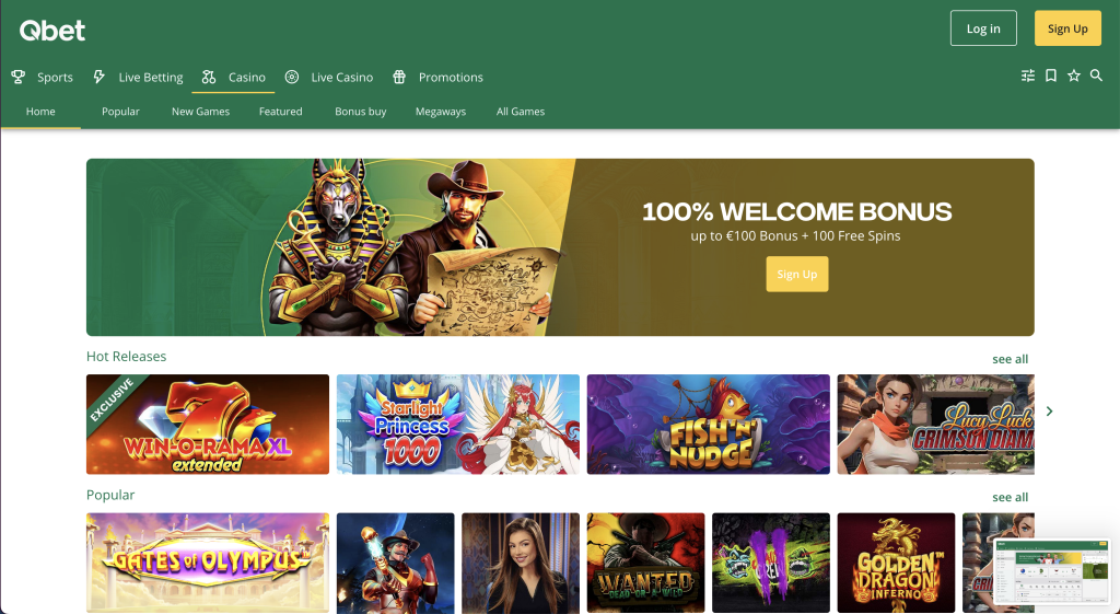 QBet casino screenshot